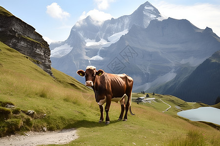 山坡上放牧的牛图片
