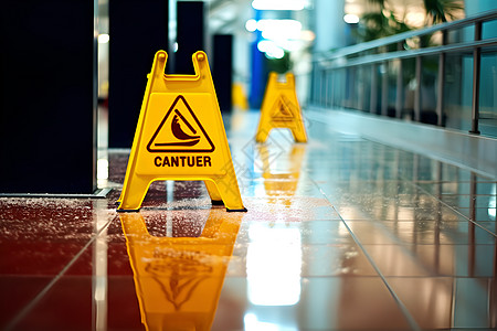 小心湿滑地面警示标志图片