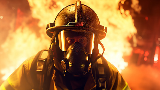 火场中一位勇敢的消防员图片