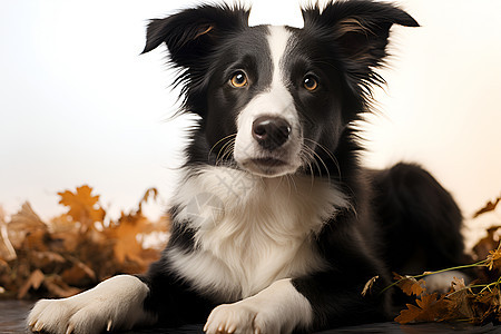 地板上萌宠的柯利犬动物图片