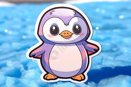 可爱的紫色企鹅贴纸图片