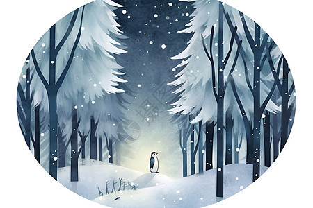 森林中的企鹅背景图片