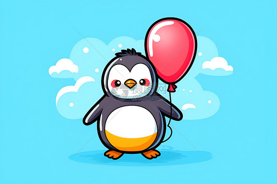 拿着气球的小企鹅图片
