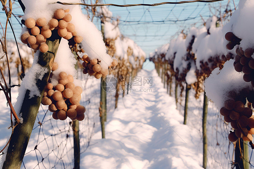 冰雪中的葡萄园图片