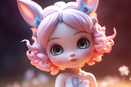 粉发兔耳少女图片