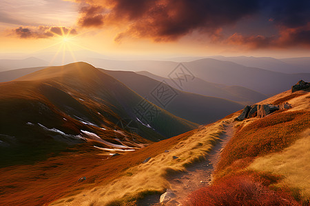 日落时分的山丘图片