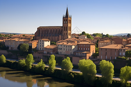 教堂和河流景观图片