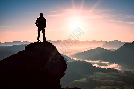 登上山顶的人背景图片