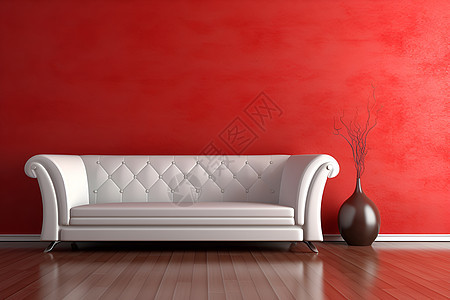 红墙白沙发图片