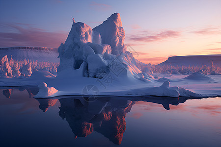 冰湖巅峰冬日奇观背景图片
