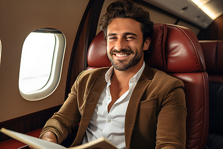 乘坐私人飞机的帅气男士背景图片