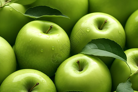 新鲜的绿苹果堆成一团图片
