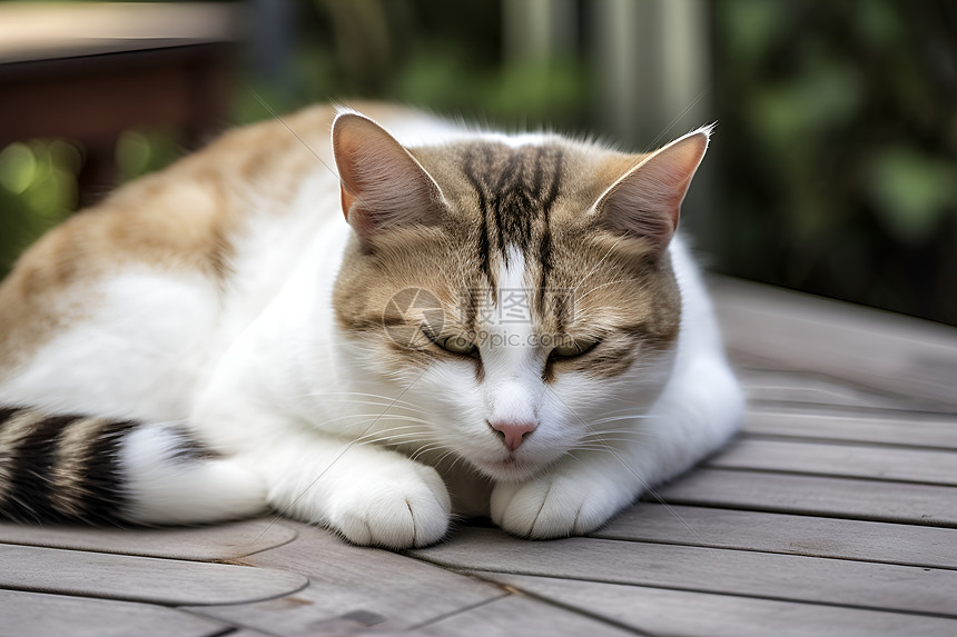 阳光下趴着的猫咪图片