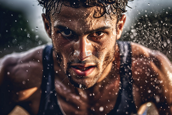 奔跑在雨中的运动员图片