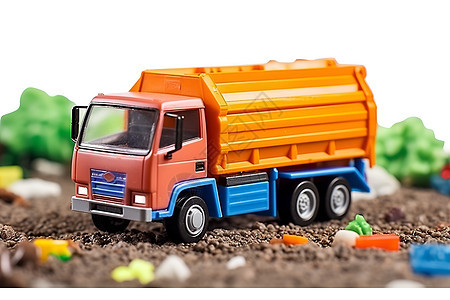 玩具卡车停在泥土上图片