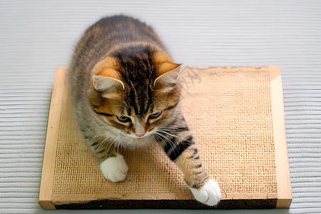 猫抓板上玩耍的猫咪图片