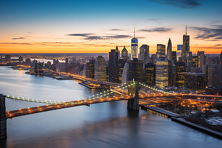 纽约黄昏的城市天际线图片