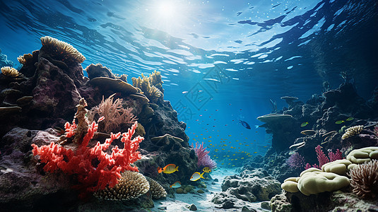太阳下的珊瑚礁背景图片