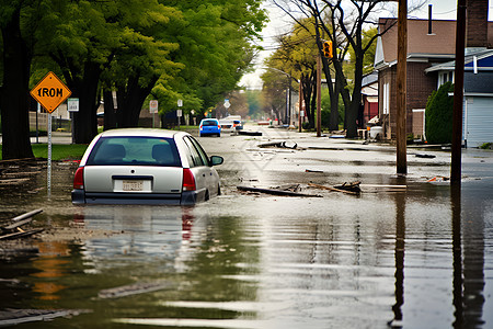洪水中的汽车图片