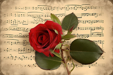 桌面上的乐谱和玫瑰花图片