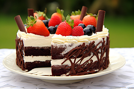 健康的巧克力草莓蛋糕背景图片