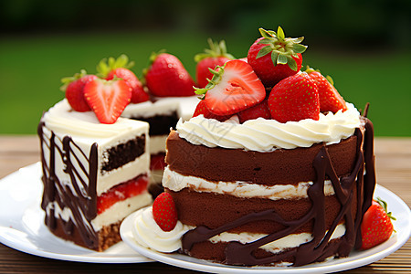 可口的巧克力草莓蛋糕背景图片
