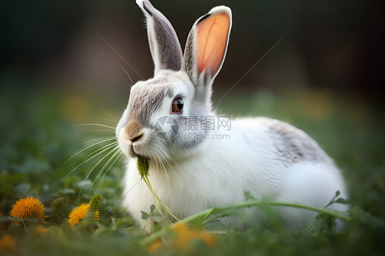可爱的兔子在草地上图片