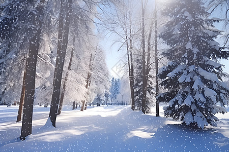 小寒冷森林中的冰雪背景