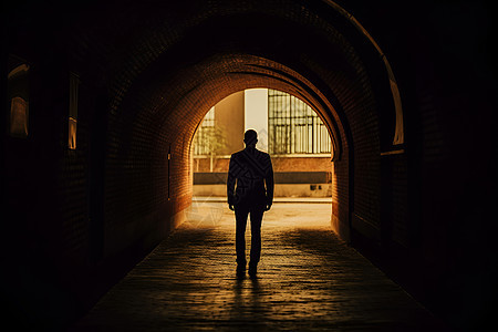 隧道中的男人背影图片