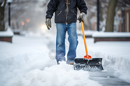 户外铲雪的男人图片