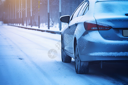 冬季雪地中行驶的车辆图片