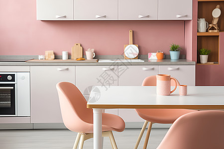 室内温馨的粉色厨房装饰背景图片