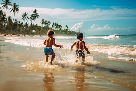 海滩上玩耍的小男孩图片