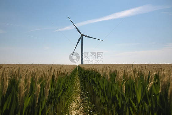 麦田中的风力发电机图片