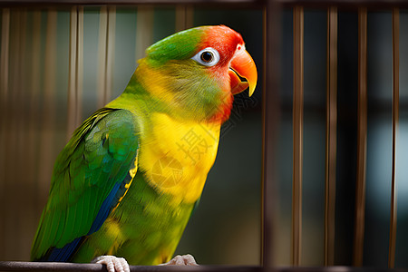 彩色鸟在鸟笼中图片