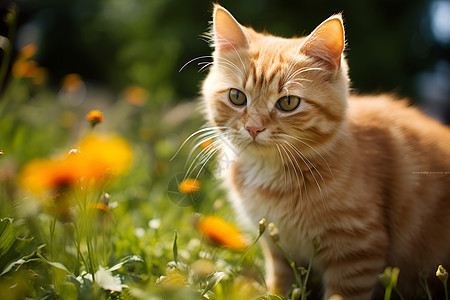 花海穿行的猫图片