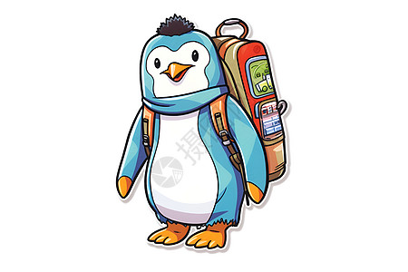 携带彩色背包的企鹅高清图片