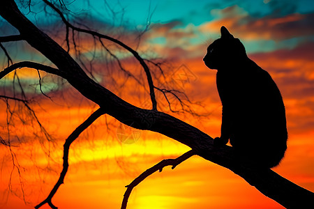 夕阳下的猫咪背景图片
