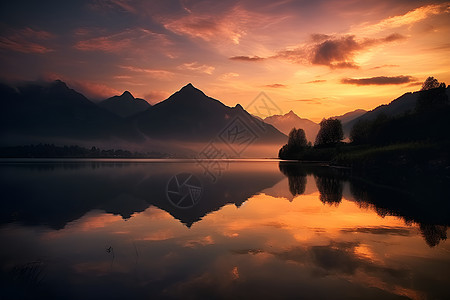 湖光山色的美景背景图片