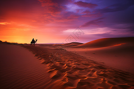 沙漠中骑着骆驼的人图片
