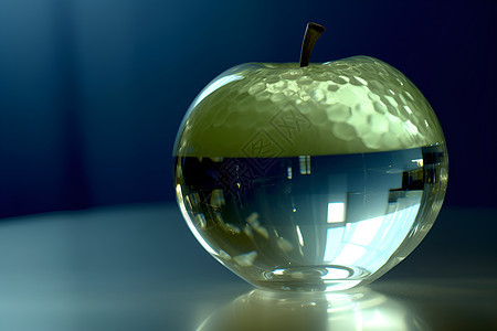 玻璃苹果上倒映着建筑物的倒影图片