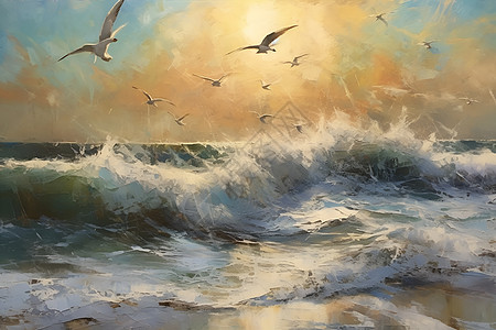 大海上盘旋的海鸥图片