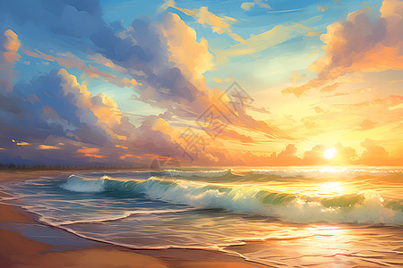 日落的沙滩风景图片