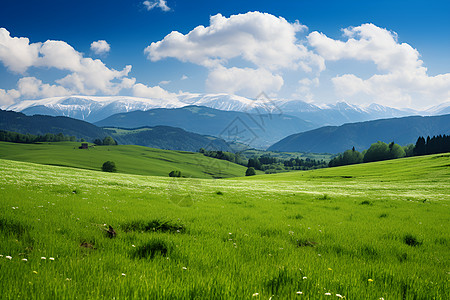 蓝天高山绿野与高山背景