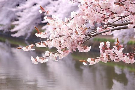 花树背景粉色花树与河流背景