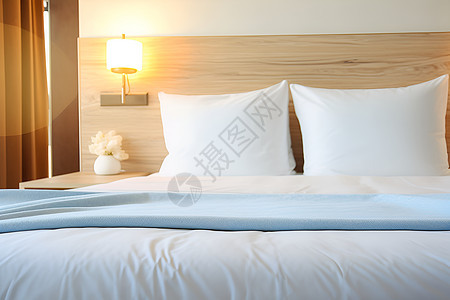 一张床上有白色枕头图片