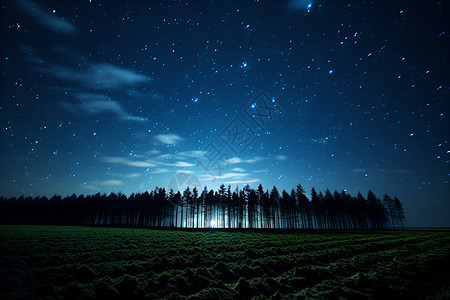 树木夜景星空下的翠绿风景背景