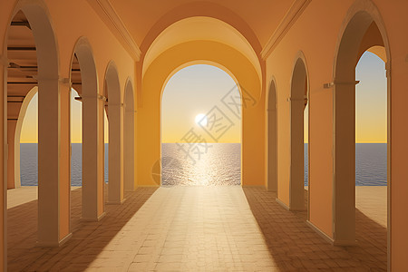 日落海景走廊图片