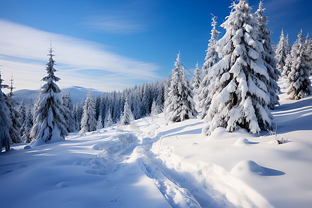 冬日蓝天下的雪景图片