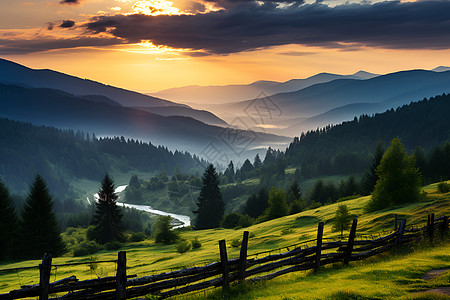 山谷与日落的绝美景色图片